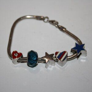 American Pride silver panda style bead charm bracelet 7.5"